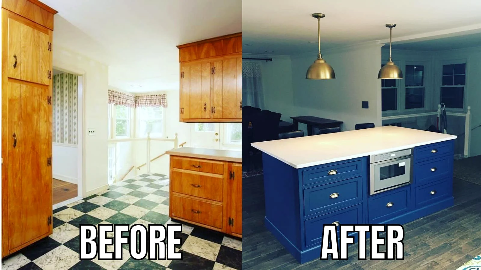 Kitchen renovation with blue island
