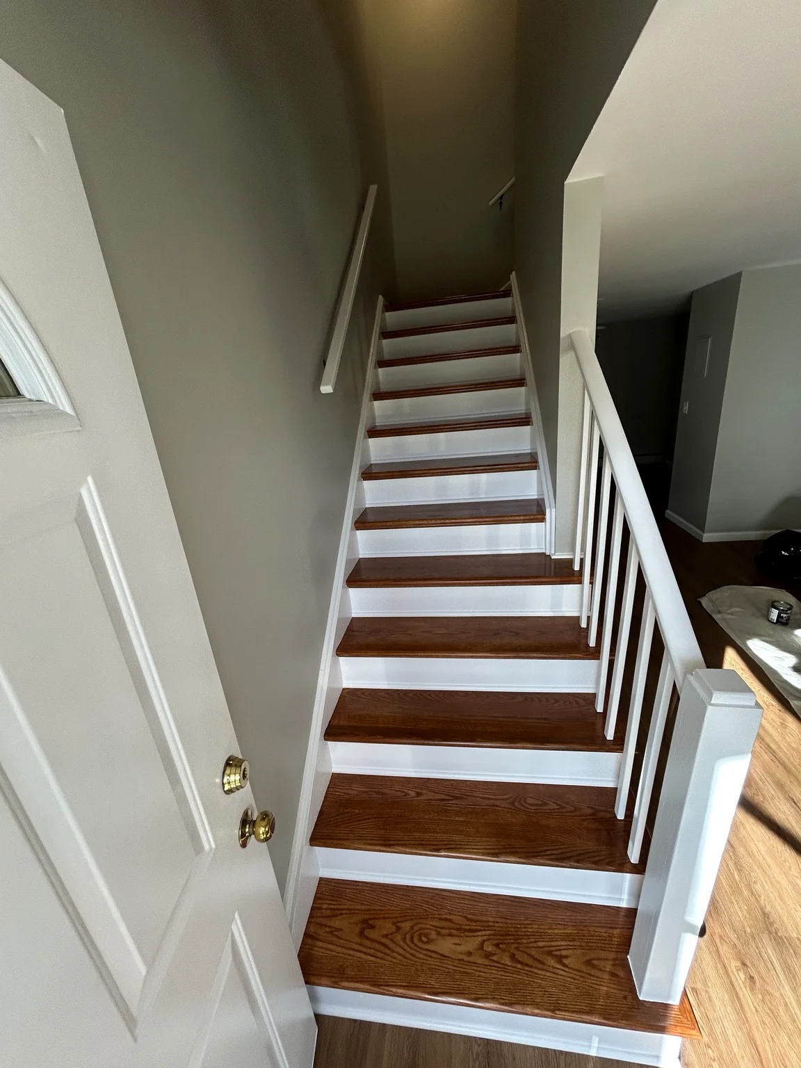 Staircase after carpet removal and refinishing
